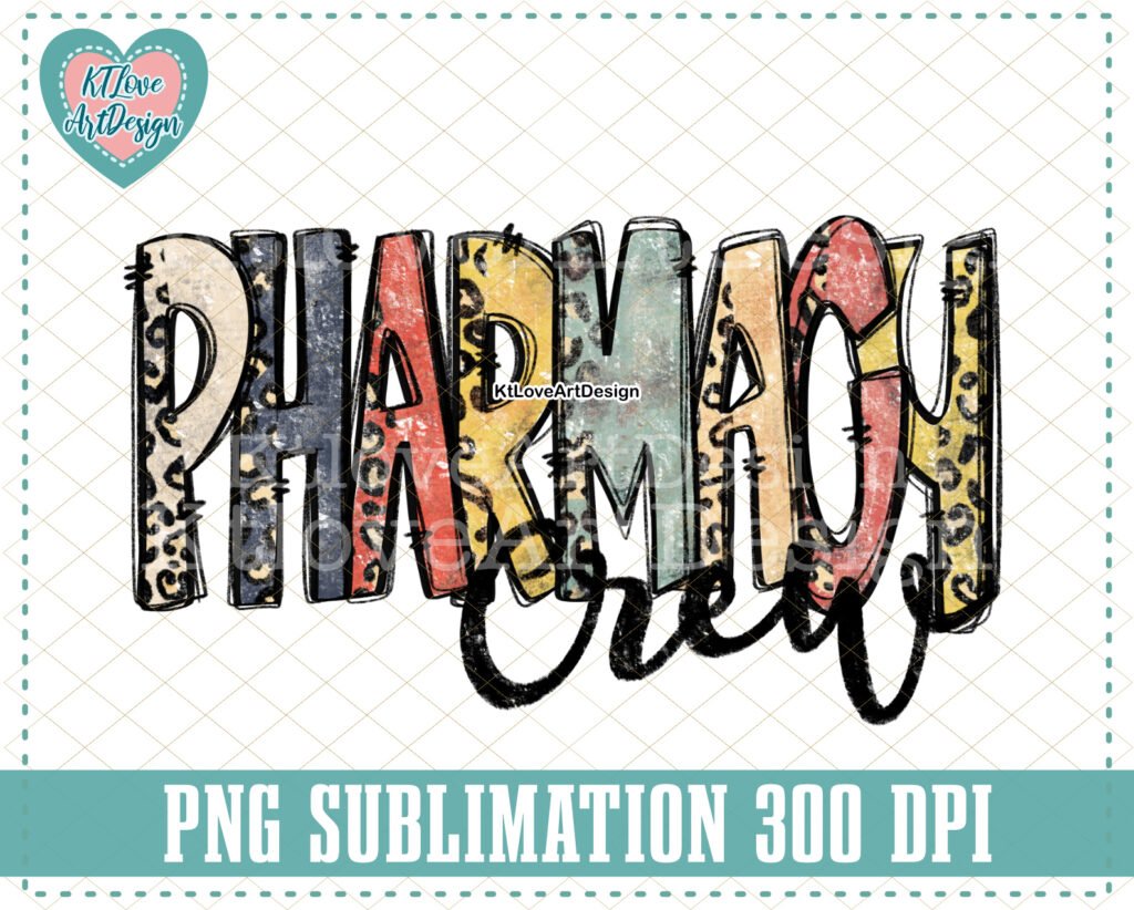 Pharmacy Crew,Pharmacy Technician,Vintage,pharmacy tech gift,leopard, hand drawn, Sublimation, PNG Sublimation Design