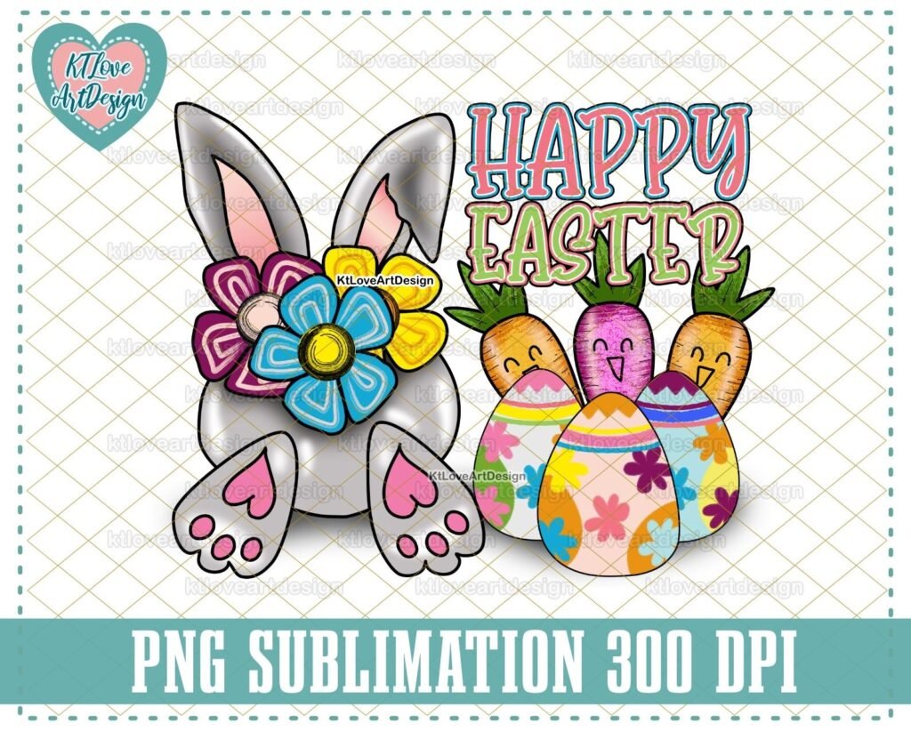 Happy Easter Png, Easter Bunny Png, Easter Sublimation, hand drawn, PNG Sublimation Design