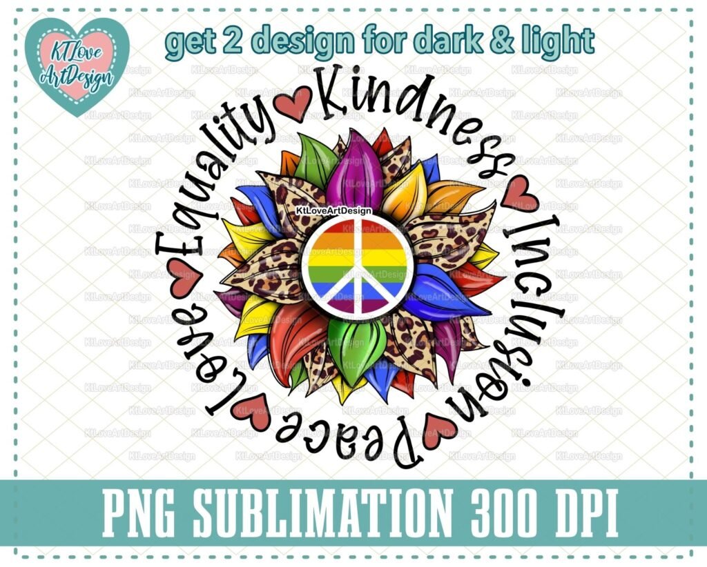 Love Peace Kindness Peace Sign Sunflower, Pride Png, LGBT Rainbow Png