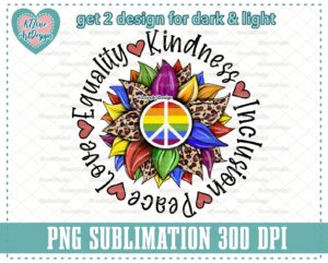 Love Peace Kindness Peace Sign Sunflower, Pride Png, LGBT Rainbow Png