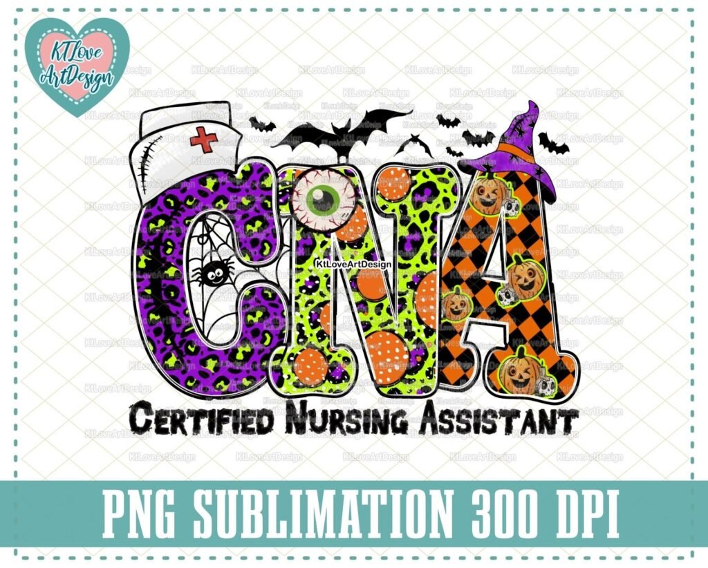 Spooky CNA Png, Spooky Nurse Png, Halloween Nurse, Certified Nursing Assistant Sublimation, Nurse Life Doodle, PNG Sublimation Design