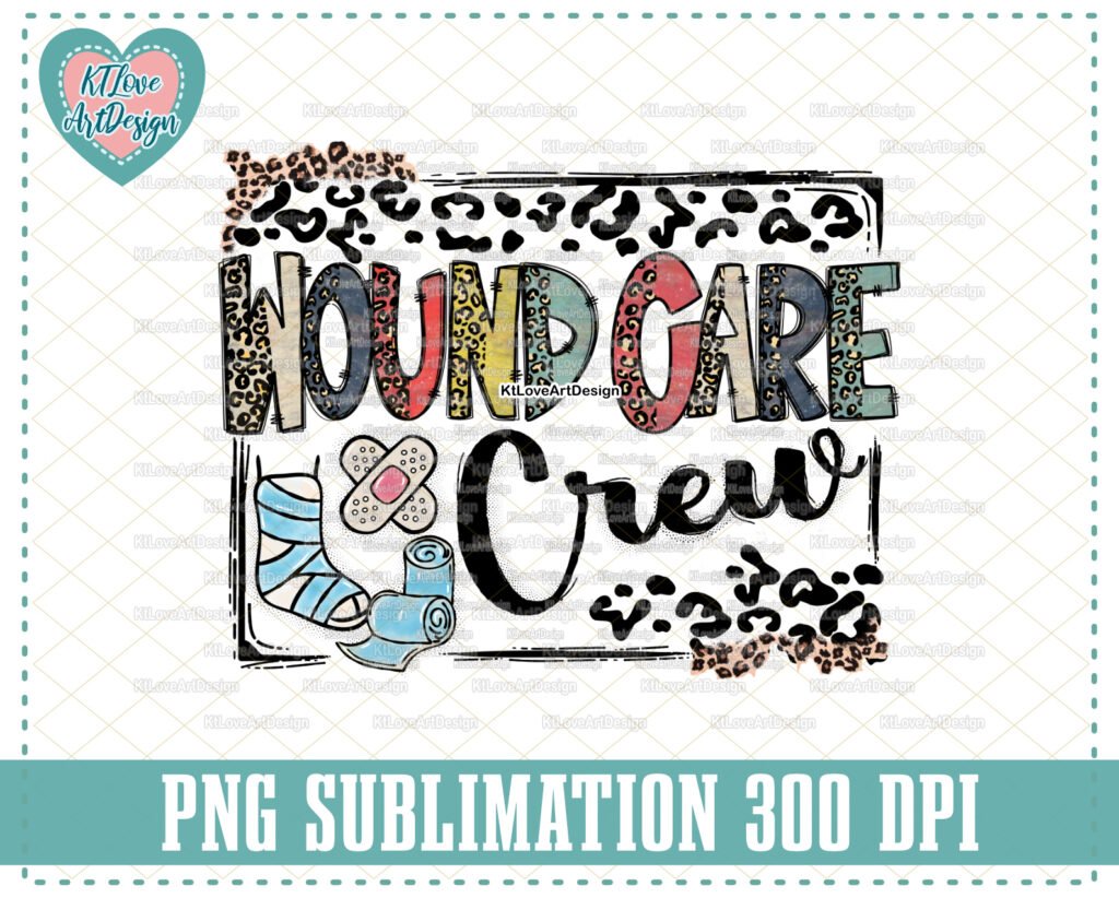 Wound Care Crew, Vintage Clinic, Nurse Png, Leopard Lettering, Sublimation, PNG Sublimation Design