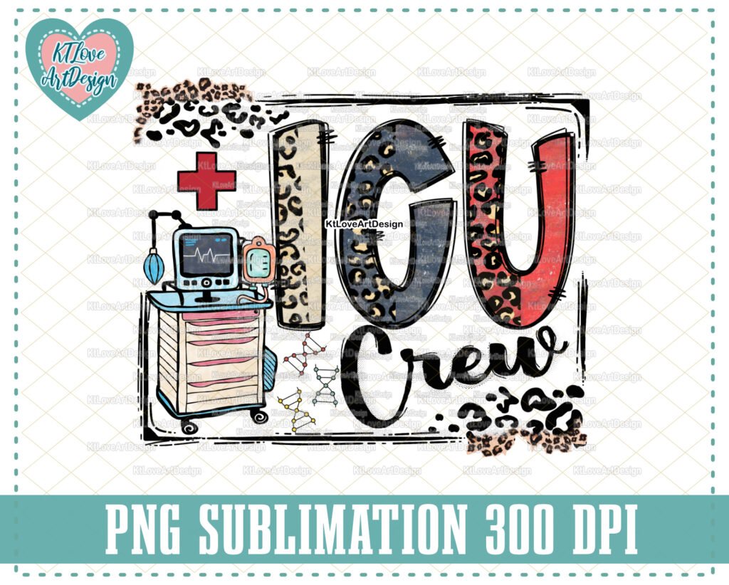 ICU Crew, ICU Nurse Png, Emergency Nurse, Leopard Lettering, Sublimation, PNG Sublimation Design