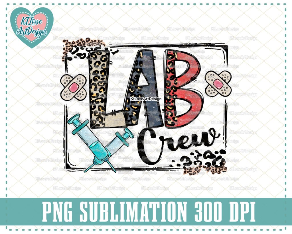 Lab Crew, Cath Lab Png, Emergency Nurse, Leopard Lettering, PNG Sublimation Design