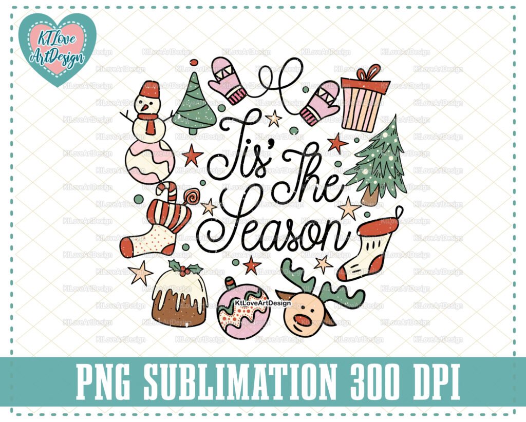 Tis The Season Png, Christmas Tree, Christmas Doodle Png, Retro Christmas png, Christmas Shirt Design, PNG Sublimation Download