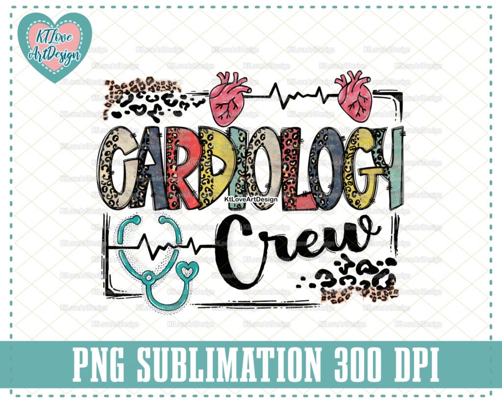 Cardiology Png, Anatomical Heart, Vintage Nurse Png, Leopard Lettering, PNG Sublimation Design