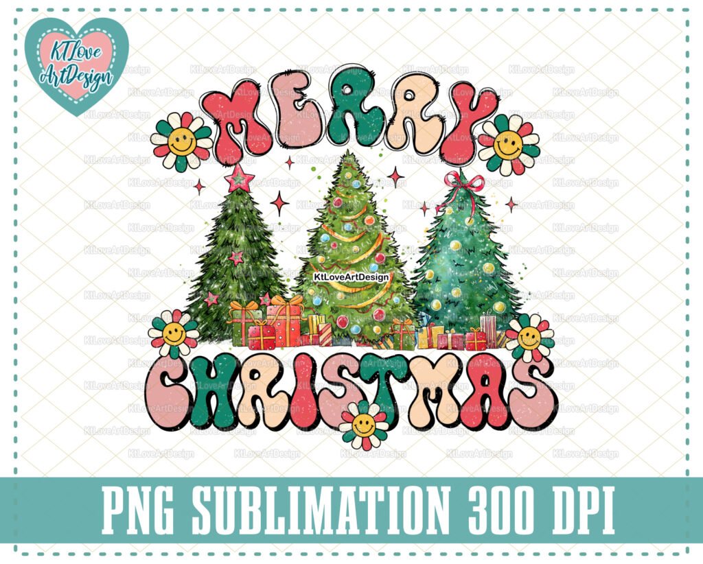 Retro Merry Christmas Png, Christmas Vibes Png, Groovy Christmas Png, Christmas Tree Png, Digital Download