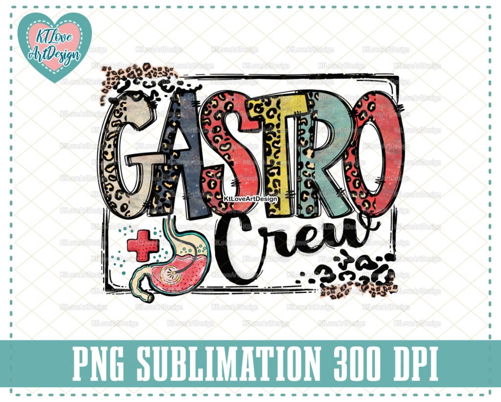Gastro Png, Gastroenterology Png, Anatomical Gastro, Vintage Nurse Png, Leopard Lettering, PNG Sublimation Design