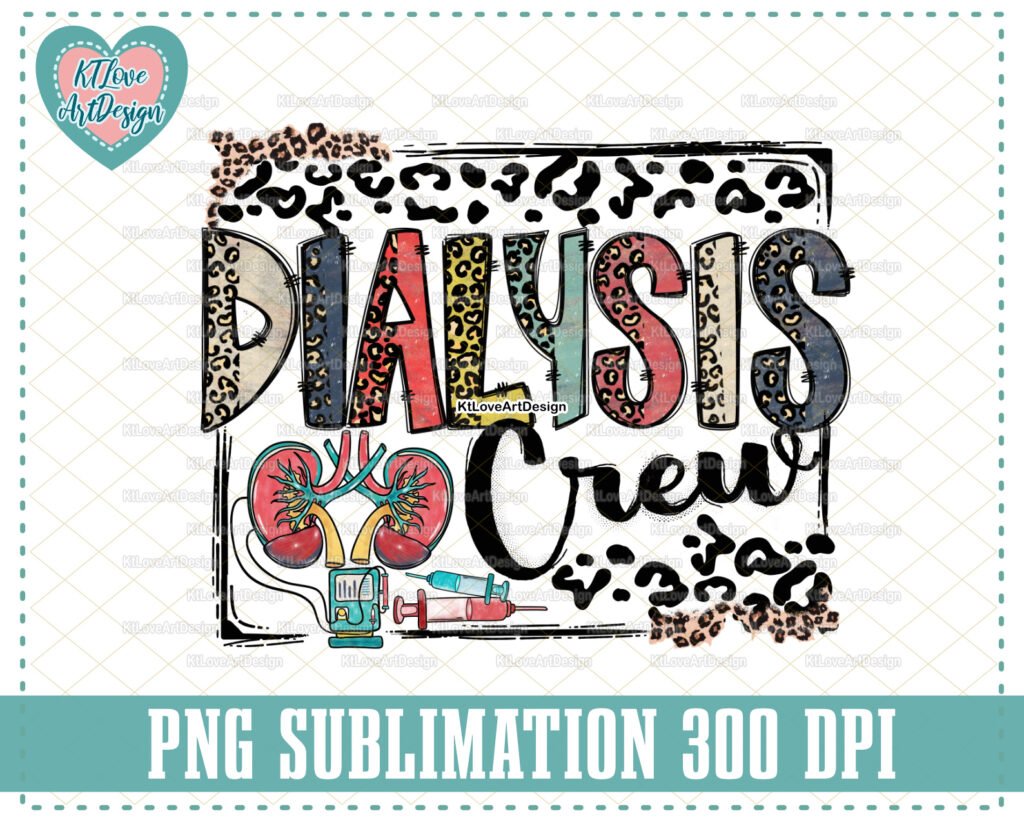 Dialysis Nurse Png, Dialysis Crew Png, Vintage Nurse Png, Occupation design, Leopard Lettering, PNG Sublimation Design