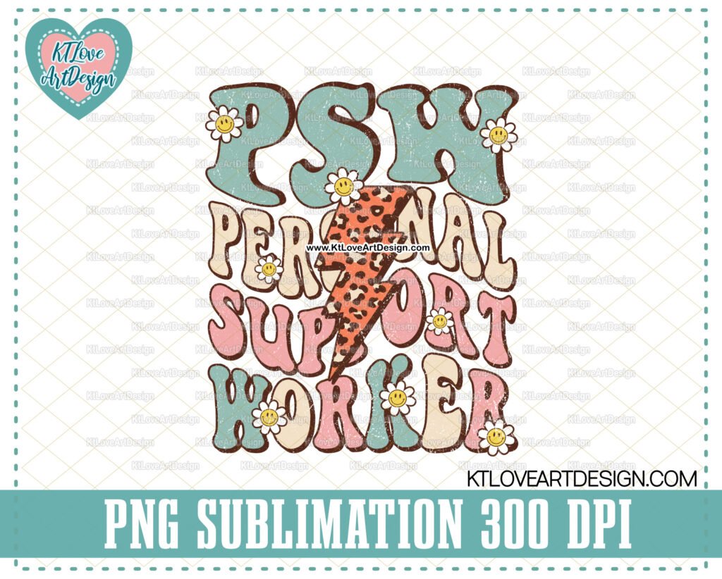 PSW PNG, Personal Support Worker Png, Support Lightning Bolt, Cute Retro Occupation, Office sublimations