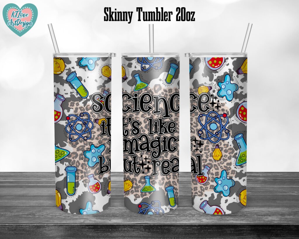 Science Tumbler, Science Seamless, It's Like Magic But Real, Science Teacher, 20oz Skinny Tumbler Sublimation Full Wrap Png Download