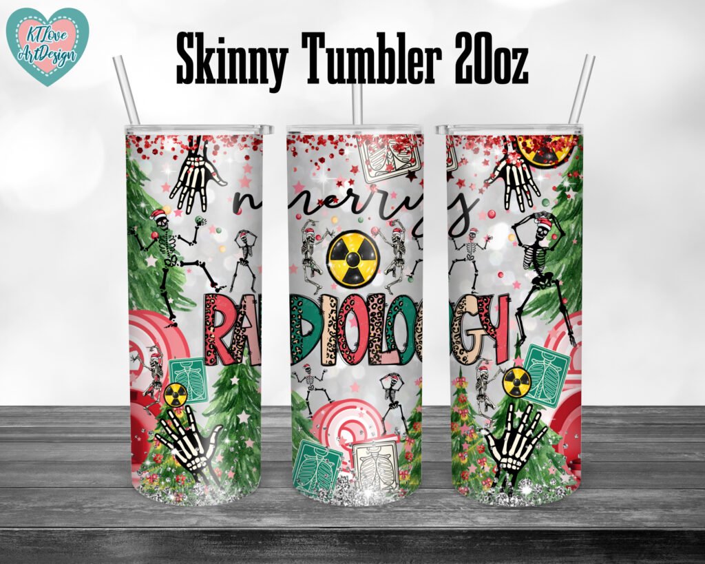 Christmas Radiology Tumbler, Merry Radiology Png, 20oz Skinny Tumbler Sublimation, Waterslide Full Wrap Png Digitals Download