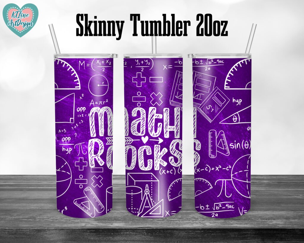 Math Tumbler, Math Rocks Tumbler, Science Teacher, Purple Math Teacher, 20oz Skinny Tumbler Sublimation Full Wrap Png Download