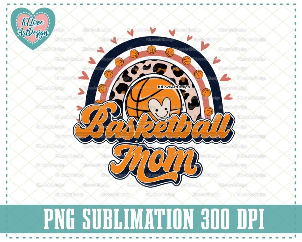 Game Day Basketball Mom png, Retro Basketball png, Basketball Rainbow, Basketball Mom Sublimation, PNG Sublimation Design