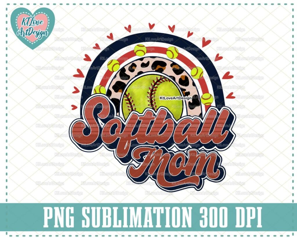 Softball Mom Retro Rainbow PNG Sublimation Design Downloads