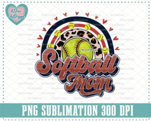 Softball Mom Retro Rainbow PNG Sublimation Design Downloads