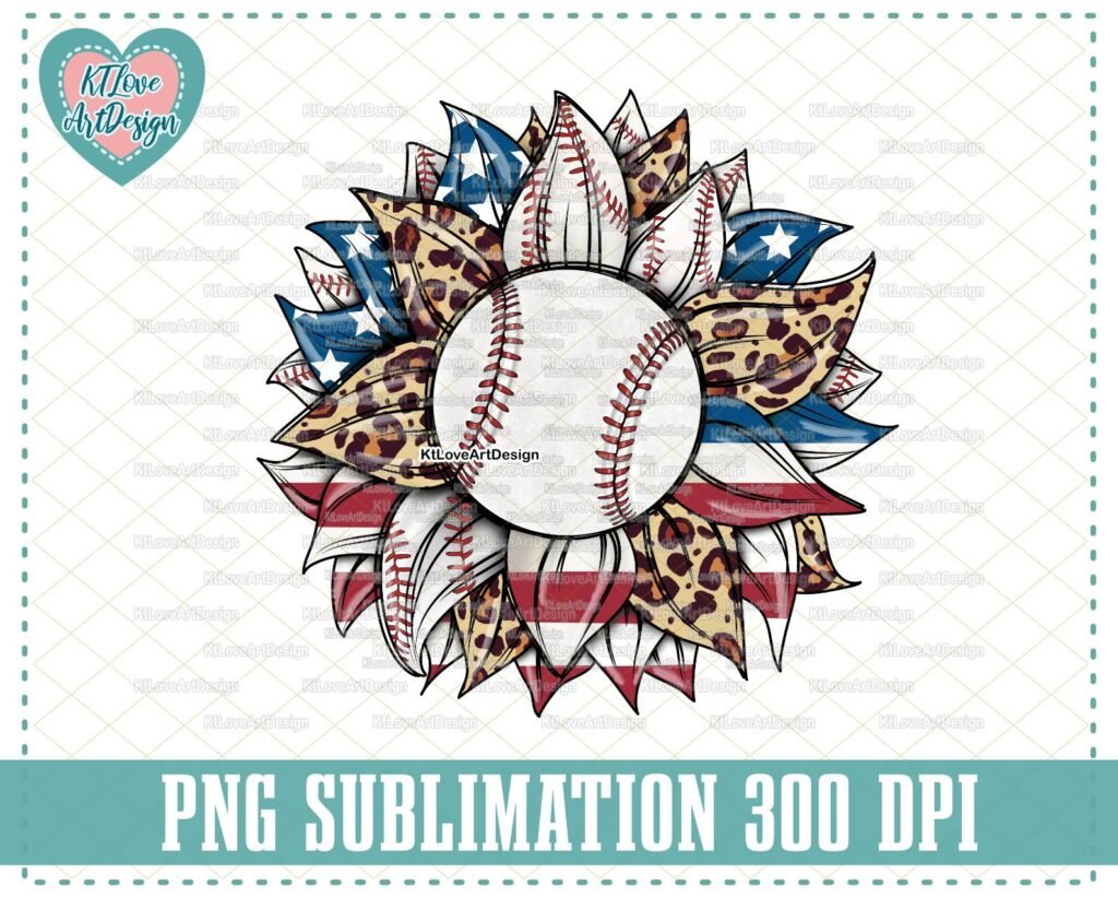Baseball Leopard Sunflower Patriotic Png, Baseball Sunflower PNG, Sunflower Clipart, PNG Sublimation Design