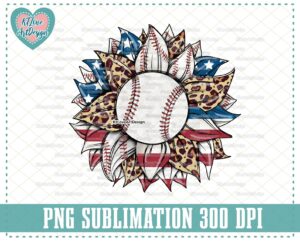 Baseball Leopard Sunflower Patriotic Png, Baseball Sunflower PNG, Sunflower Clipart, PNG Sublimation Design