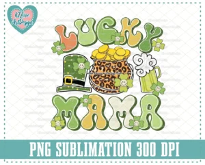 One Lucky Mama PNG, St Patrick's Day Leopard Png, Retro Mama Png, PNG Sublimation Design