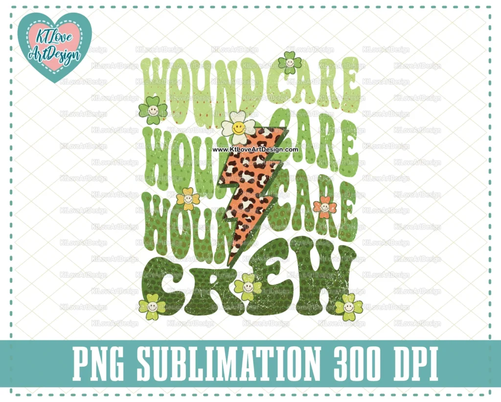 Wound Care Crew, St Patrick Nurse Clinic, Nurse Lightning Bolt Png, Wavy Nurse Lettering, Sublimation, PNG Sublimation Design