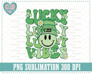 Lucky Vibes Png, Retro Smiley Face St. Patrick's Day Png, Green Leopard Png, Retro Png, Retro St. Patty's Day Png, Sublimation Design
