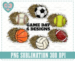 Bundle Game Day Distressed Leopard Custom Name Sport Sublimation Design PNG Downloads