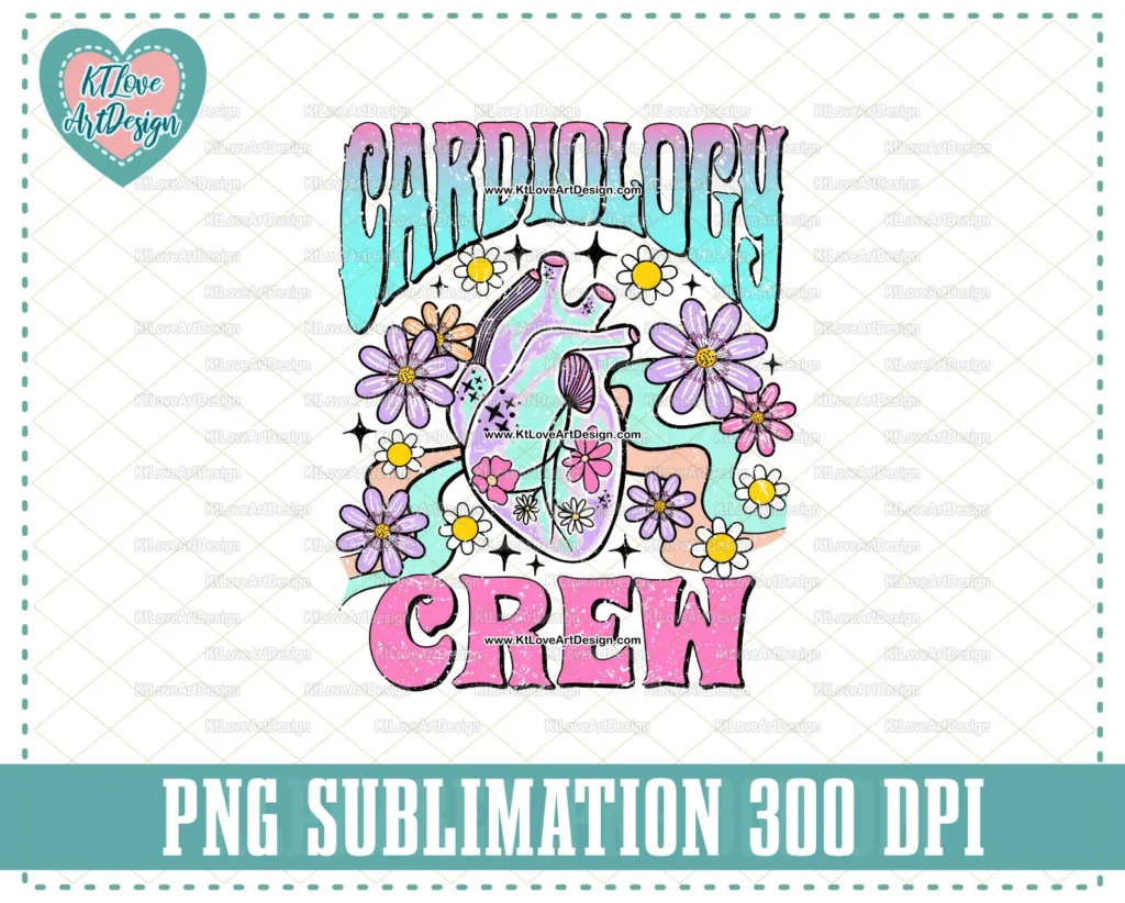 Cardiology Png, Anatomical Heart, Retro Nurse Png, Groovy Lettering, Sublimation, PNG Sublimation Design