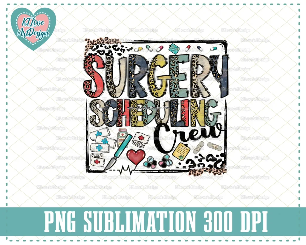 Surgery Scheduling Png, Scheduling Crew Png, Surgery Nurse, Vintage Leopard Lettering, PNG Sublimation Design
