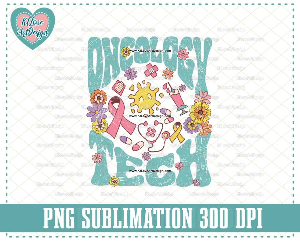 Oncology Tech Png, Retro Oncology Nurse Png, Flower Oncologist Png, Retro Nurse Png, Retro Flower Lettering, PNG Sublimation Design