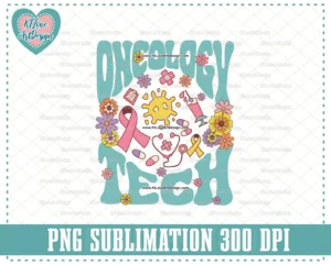 Oncology Tech Png, Retro Oncology Nurse Png, Flower Oncologist Png, Retro Nurse Png, Retro Flower Lettering, PNG Sublimation Design - Image 2