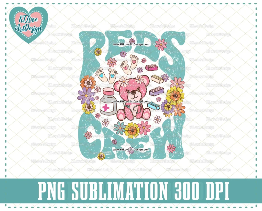 PEDS Crew, Peds Nurse Png, Spring Pediatric Nurse Png, Retro Nurse Png, PNG Sublimation Design