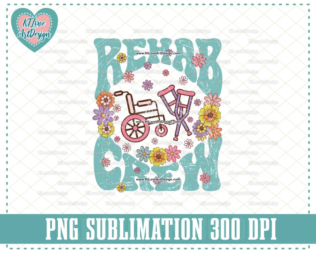 Rehab Nurse Png, Rehab Crew, Spring Clinic, Spring Nurse Png, Spring Flower Lettering, PNG Sublimation Design
