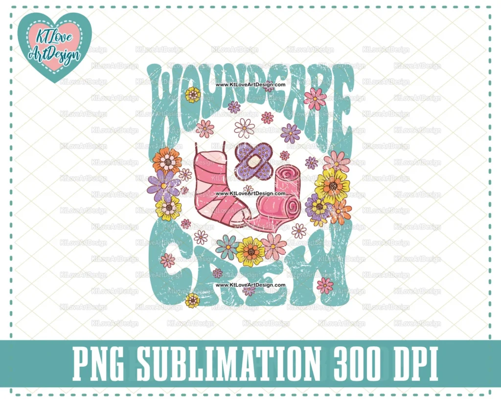 Wound Care Crew, Spring Clinic, Spring Nurse Png, Spring Flower Lettering, PNG Sublimation Design