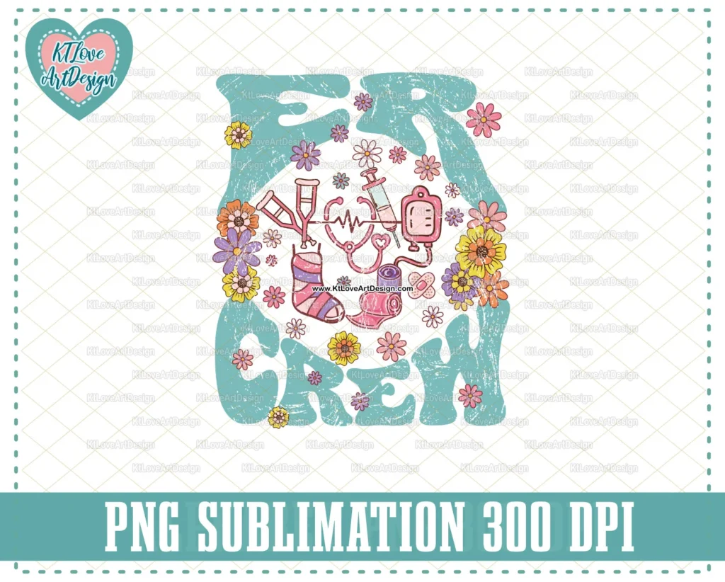 Emergency Room Png, Spring ER Crew, Spring Nurse Png, Spring Flower Lettering, PNG Sublimation Design