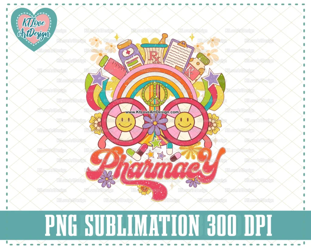 Retro Pharmacy Png, Spring Pharmacy Png, Spring Flower Lettering, PNG Sublimation Design