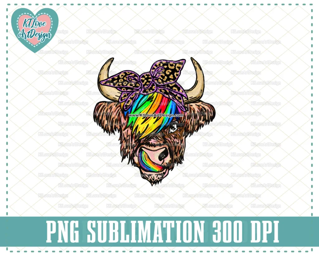 Highland Cow Pride Month Png, PNG Sublimation Design