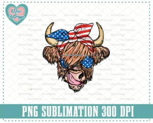 4th of July Highland Cow Png, PNG Sublimation Design