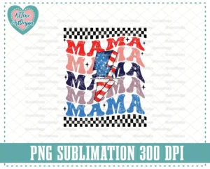 4th of July Mama Repeat Lightning Bolt, Mama Patriotic, Mama Checker Board PNG Sublimation Design