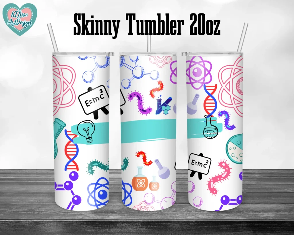 Science Tumbler, Science Pattern Tumbler, 20oz Skinny Tumbler Sublimation Full Wrap Png Download