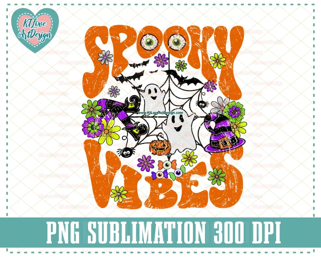 Retro Spooky Vibes Halloween PNG Sublimation Design