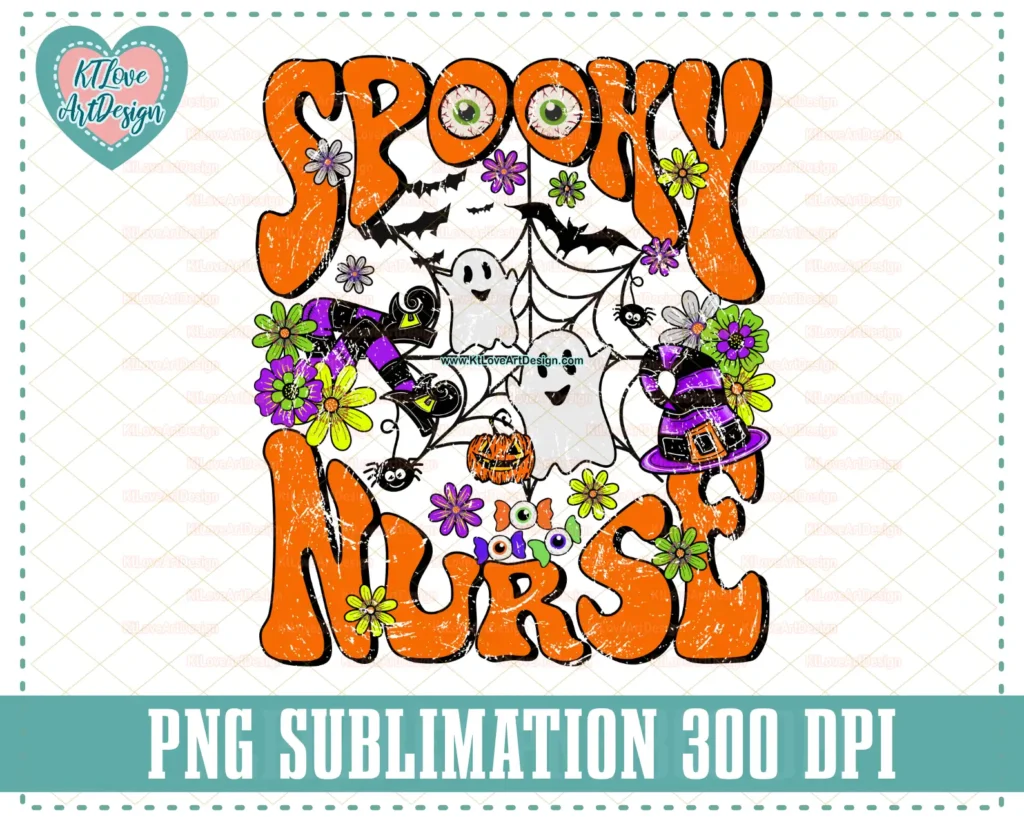 Retro Spooky Nurse Halloween PNG Sublimation Design