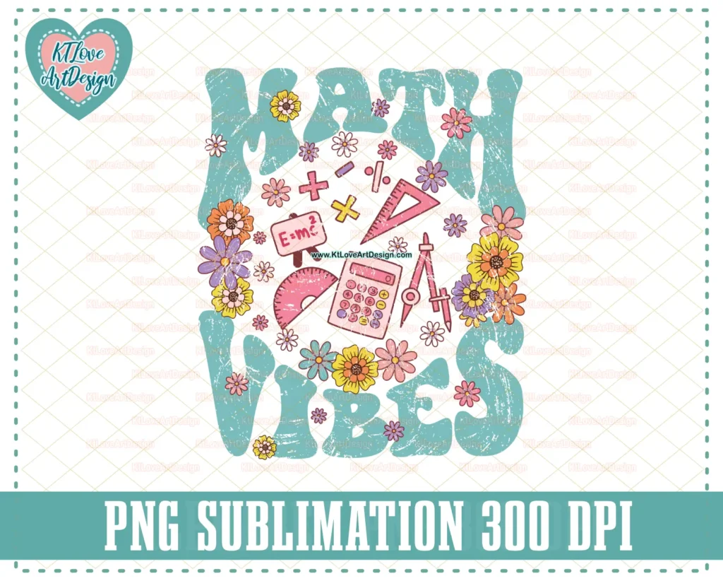 Retro Math Vibes Teacher Math PNG Sublimation Design