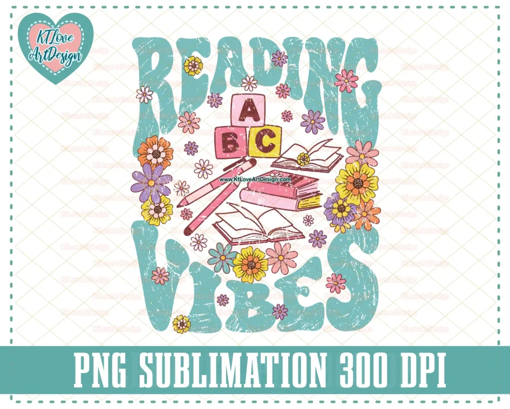 Retro Reading Vibes School Teacher PNG Sublimation Design