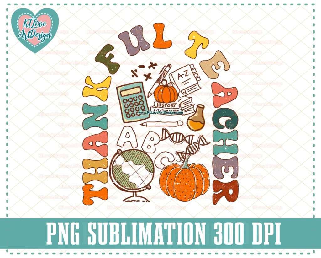 Retro Thankful Teacher PNG Sublimation Design