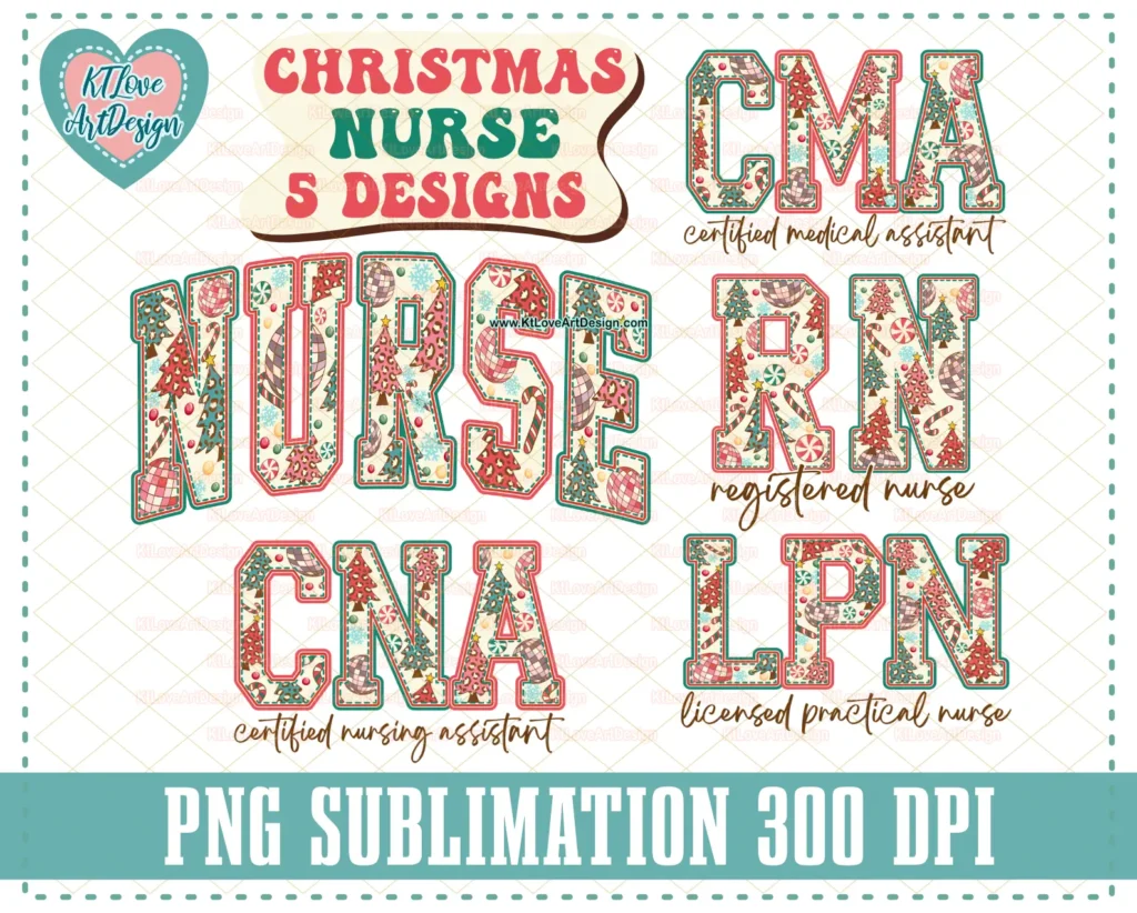 Christmas Nurse Bundle 5 Designs PNG