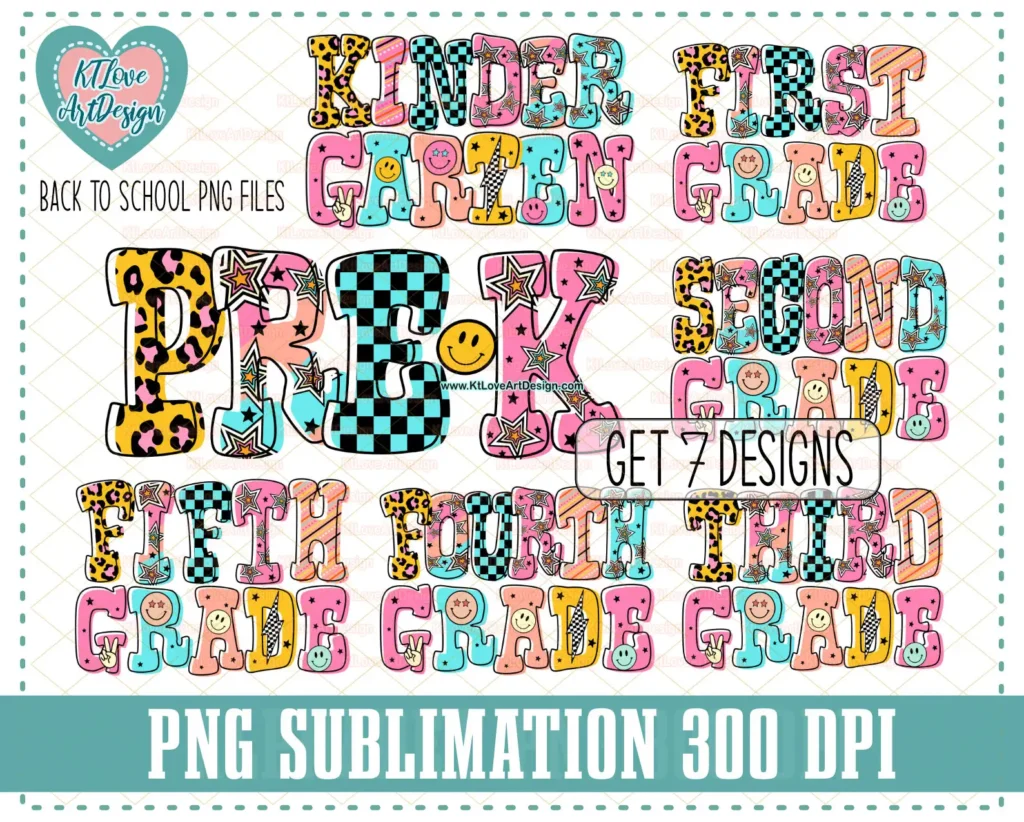 Groovy Doodle Back To School Grade Bundles PNG Designs