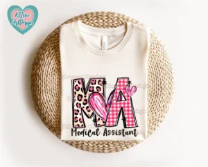 MA (Medical Assistant) Valentine Leopard & Plaid Png Design - Image 2