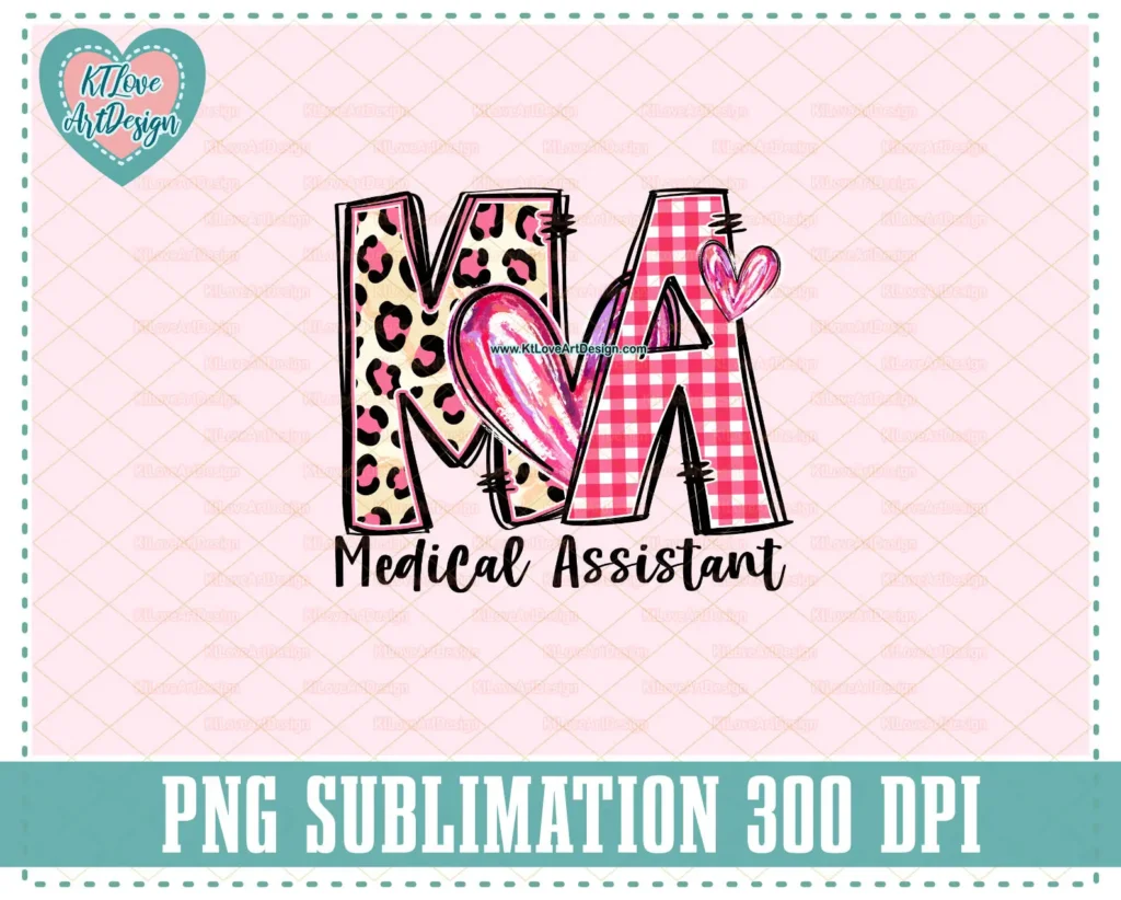 MA (Medical Assistant) Valentine Leopard & Plaid Png Design