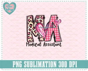 MA (Medical Assistant) Valentine Leopard & Plaid Png Design
