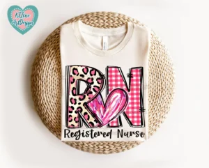 RN (Registered Nurse) Valentine Leopard & Plaid Png Design - Image 2